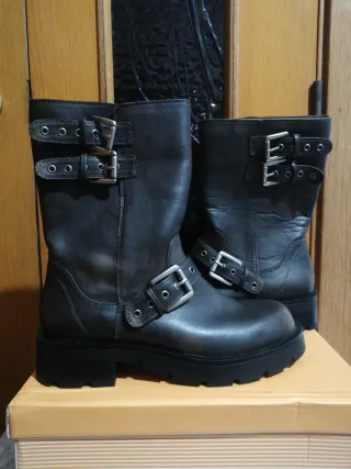 Botines Zara hebillas piel marrones tall 38 NUEVOS