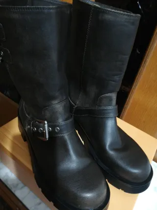 Botines Zara hebillas piel marrones tall 38 NUEVOS