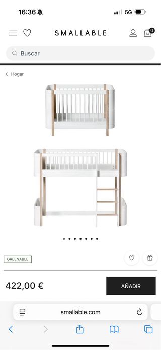 Cuna convertible en cama y en litera de diseño