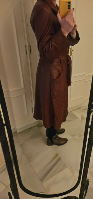 Abrigo de cuero vintage marrón