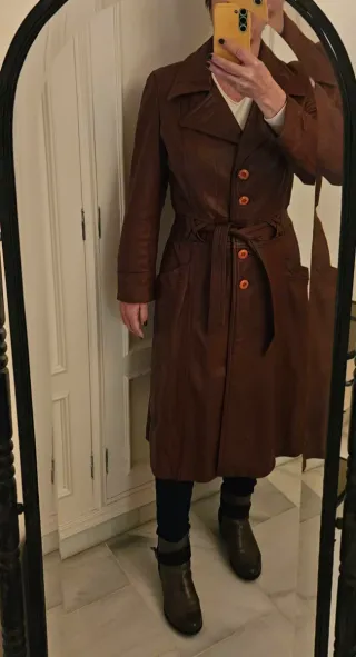 Abrigo de cuero vintage marrón