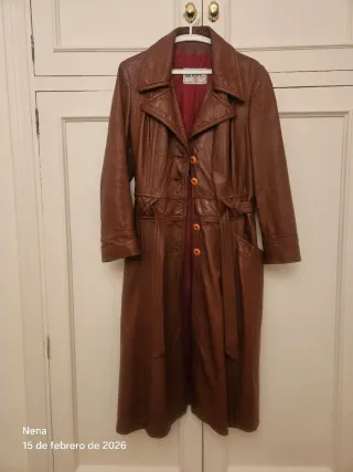 Abrigo de cuero vintage marrón