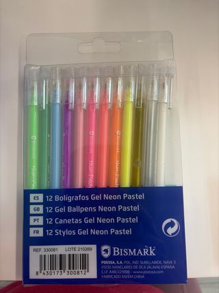 Lote 12 Bolígrafos Gel Bismark Punta Fina Colores