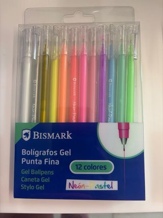Lote 12 Bolígrafos Gel Bismark Punta Fina Colores