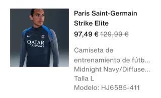 Sudadera PSG Nike Azul Media Cremallera