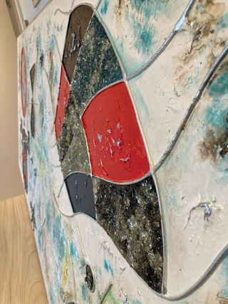 Cuadro grande técnica mixta con relieve tipo Miró