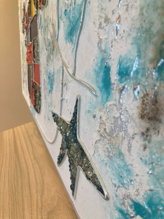 Cuadro grande técnica mixta con relieve tipo Miró