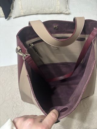 Bolso gran capacidad beige y morado