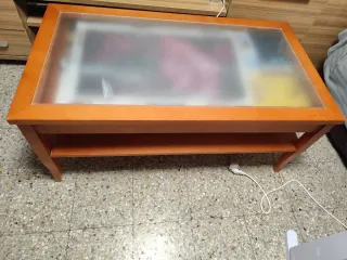 Mesa centro elevable madera y cristal