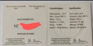 Moneda 10 Euro Francia TGV 2010