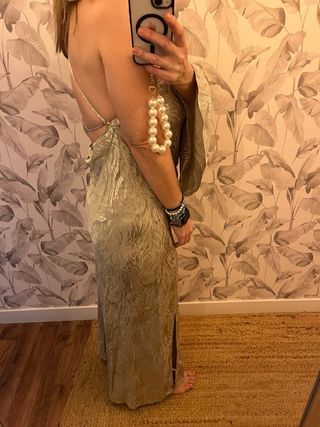 Vestido fiesta dorado/verde asimétrico