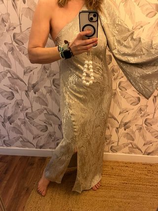 Vestido fiesta dorado/verde asimétrico