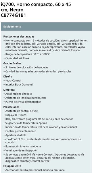 Horno Compacto Pirolítico Siemens NUEVO