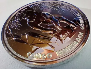 Moneda Plata Congo Gorila 500 Francos 2021