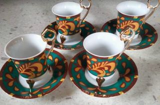 Set 4 Tazzine Porcellana Oro e Turchese “Speria”