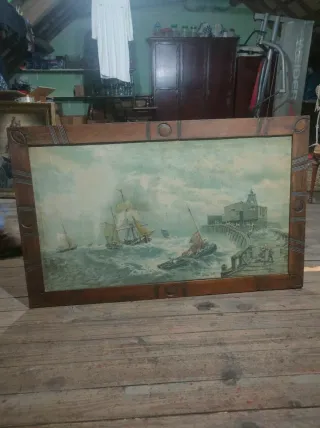 Cuadro de madera con escena marina