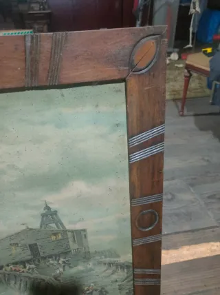 Cuadro de madera con escena marina