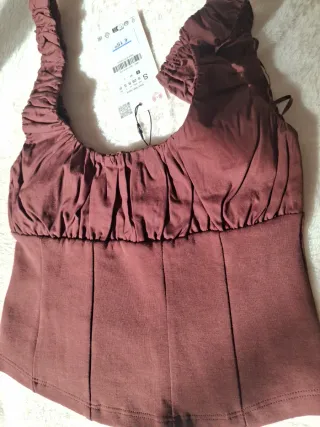 Top Corsé Zara Marrón Chocolate Talla S