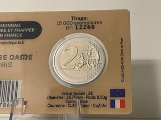 Coincard 2 euro Notre Dame Paris Francia 2024 BU