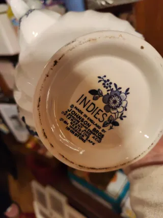 Tetera inglesa vintage azul y blanca original
