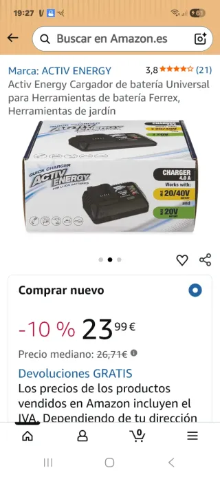 Cargador Activ Energy 20/40V Baterías herramientas