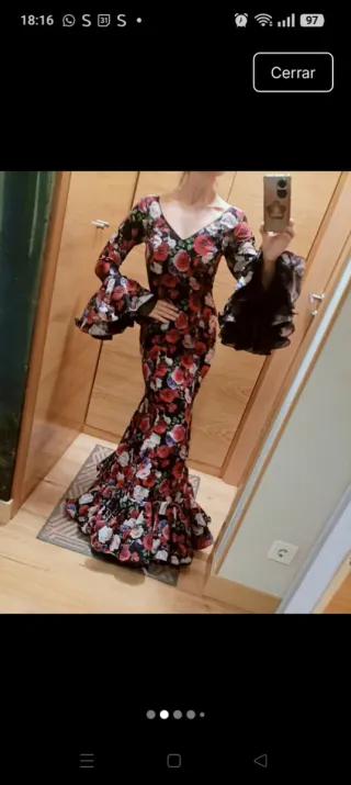 Vestido Flamenca Flores Negro y Rojo