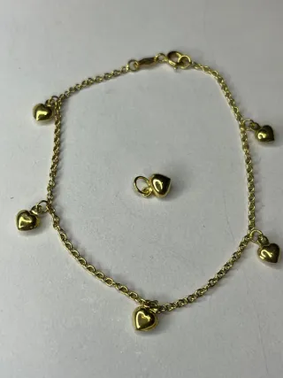 Pulsera y Colgante de Oro 18K Corazones
