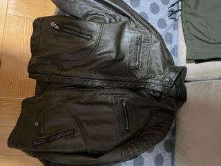 Cazadora de piel marrón/verde