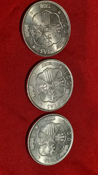 3 Monedas 100 Ptas Plata como nuevas