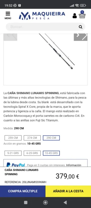 Caña de Pesca Shimano LUNAMIS S96MH