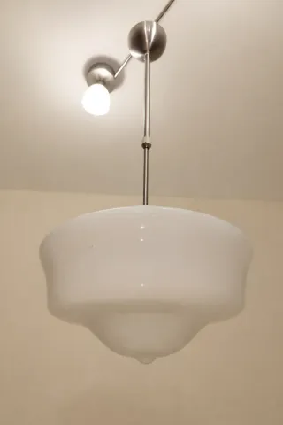 Candeeiro Opal Anos 30/40 Vidro Metal