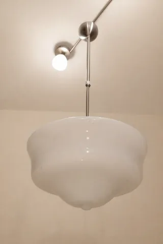 Candeeiro Opal Anos 30/40 Vidro Metal