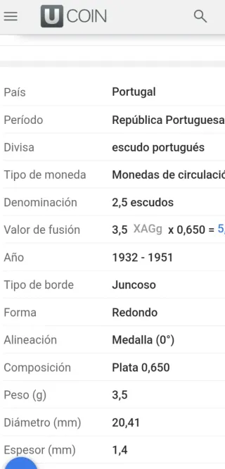 Portugal. 6 Monedas Plata 0.650 - 3.5gr año 1943