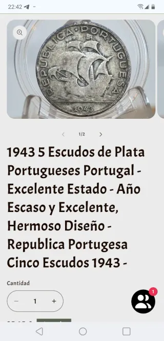 Portugal. 6 Monedas Plata 0.650 - 3.5gr año 1943