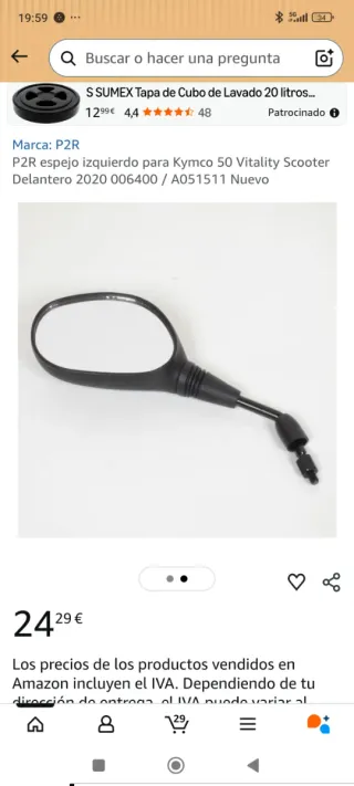 Retrovisor Derecho Kymco 50 Vitality