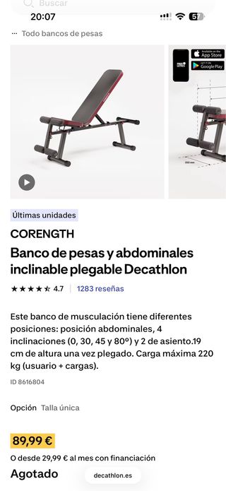 Banco de pesas y abdominales inclinable