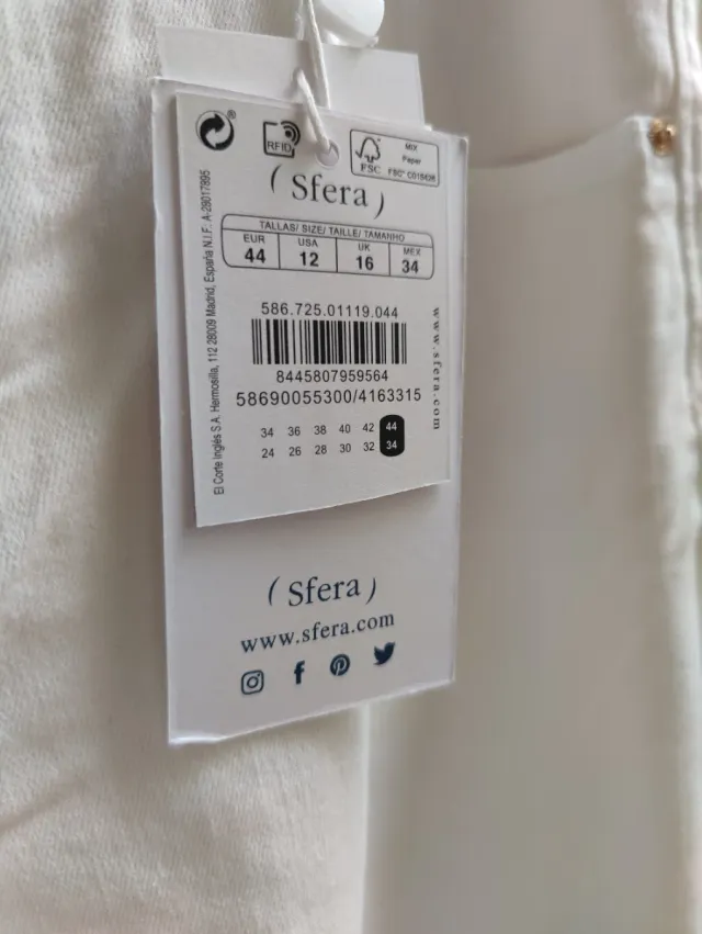 Pantalón Sfera blanco nuevo con etiquetas