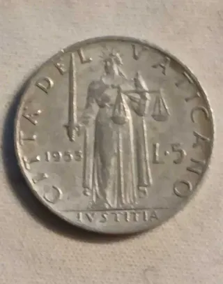 L. 5 Città di Vaticano 1955 Pio XII