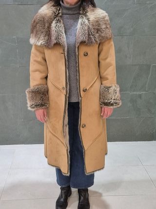 Abrigo piel vuelta mujer camel
