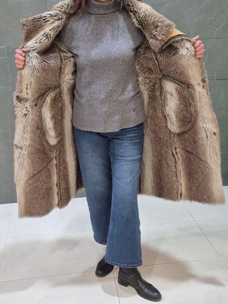 Abrigo piel vuelta mujer camel