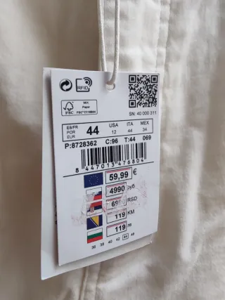 Pantalón Cortefiel Mujer Talla 44 Blanco. Nuevo