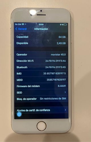 iPhone 6s Plata/Blanco