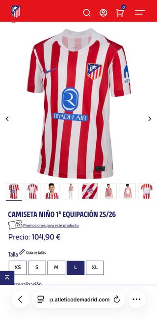 Camiseta Atlético Madrid Niño 1ª Equip. 25/26