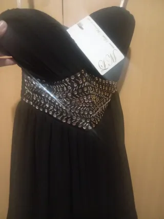 Vestido corto gasa negro con pedrería