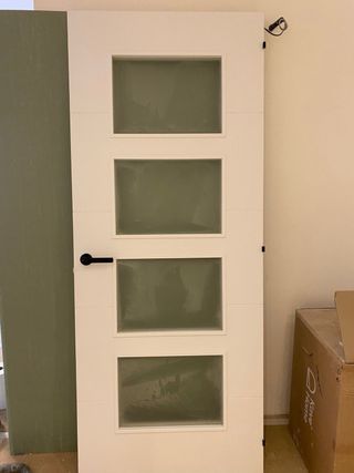 Puerta maciza interior blanca doble con cristal