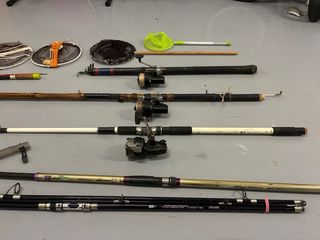 Lote cañas pesca y atrapa cangrejo