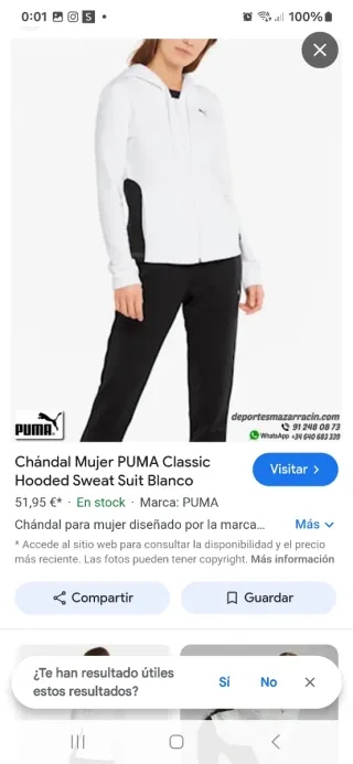 Chándal Puma Mujer Talla L Blanco y Negro