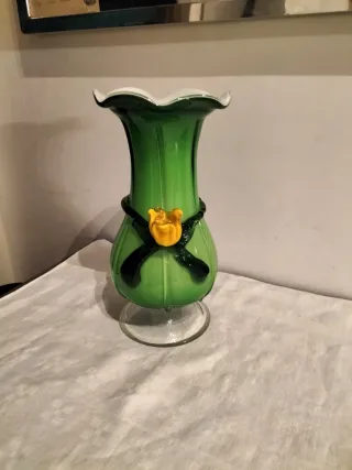 Vaso Murano Verde con Fiore Giallo