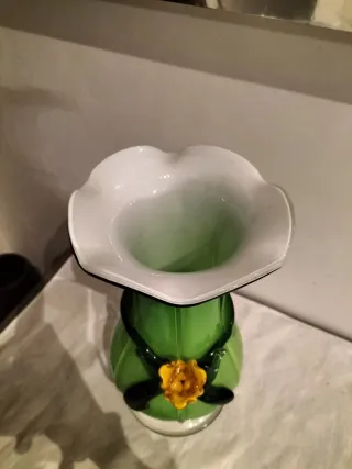 Vaso Murano Verde con Fiore Giallo