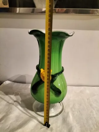 Vaso Murano Verde con Fiore Giallo